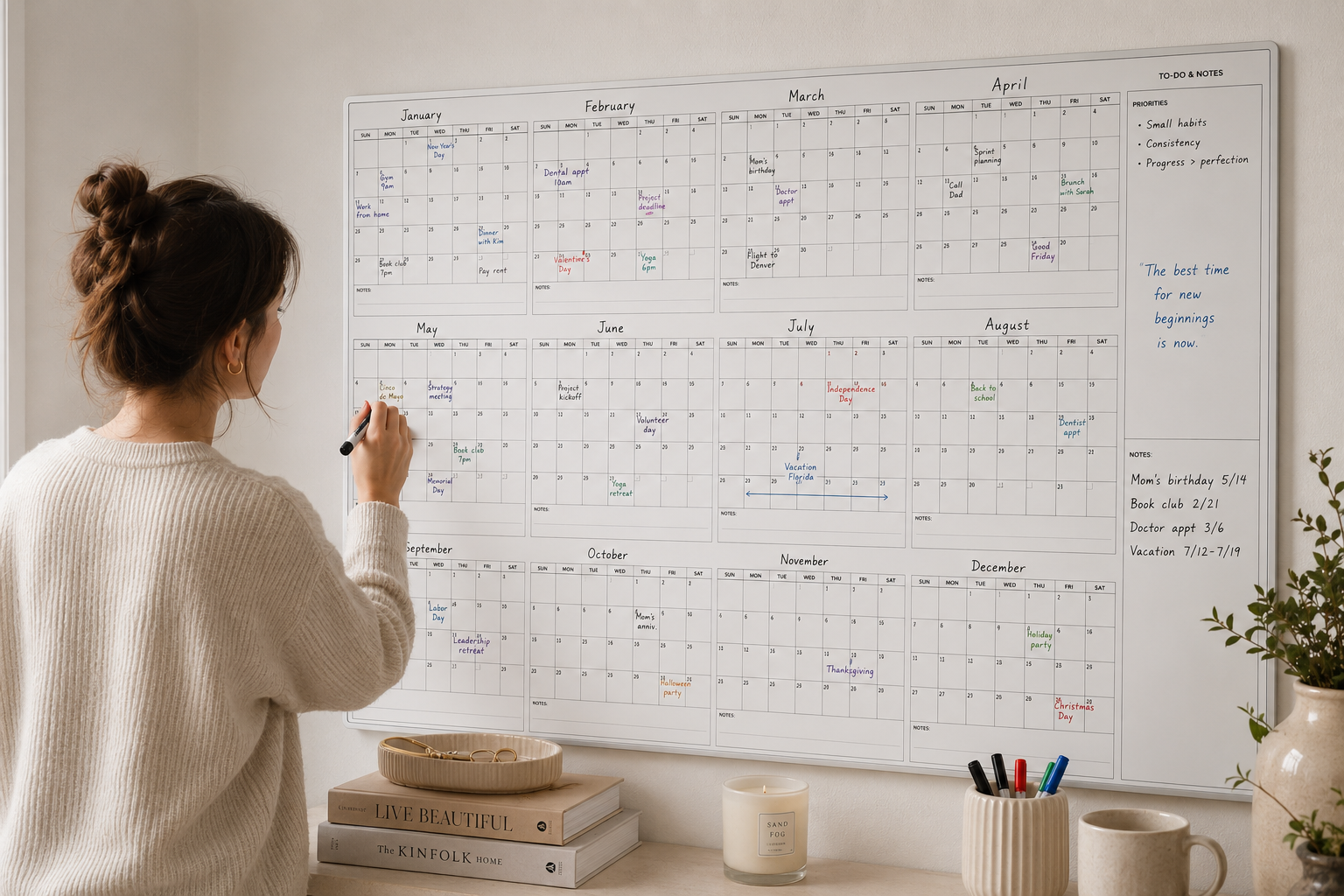 12 month wall calendar for family planning and ADHD-friendly organization