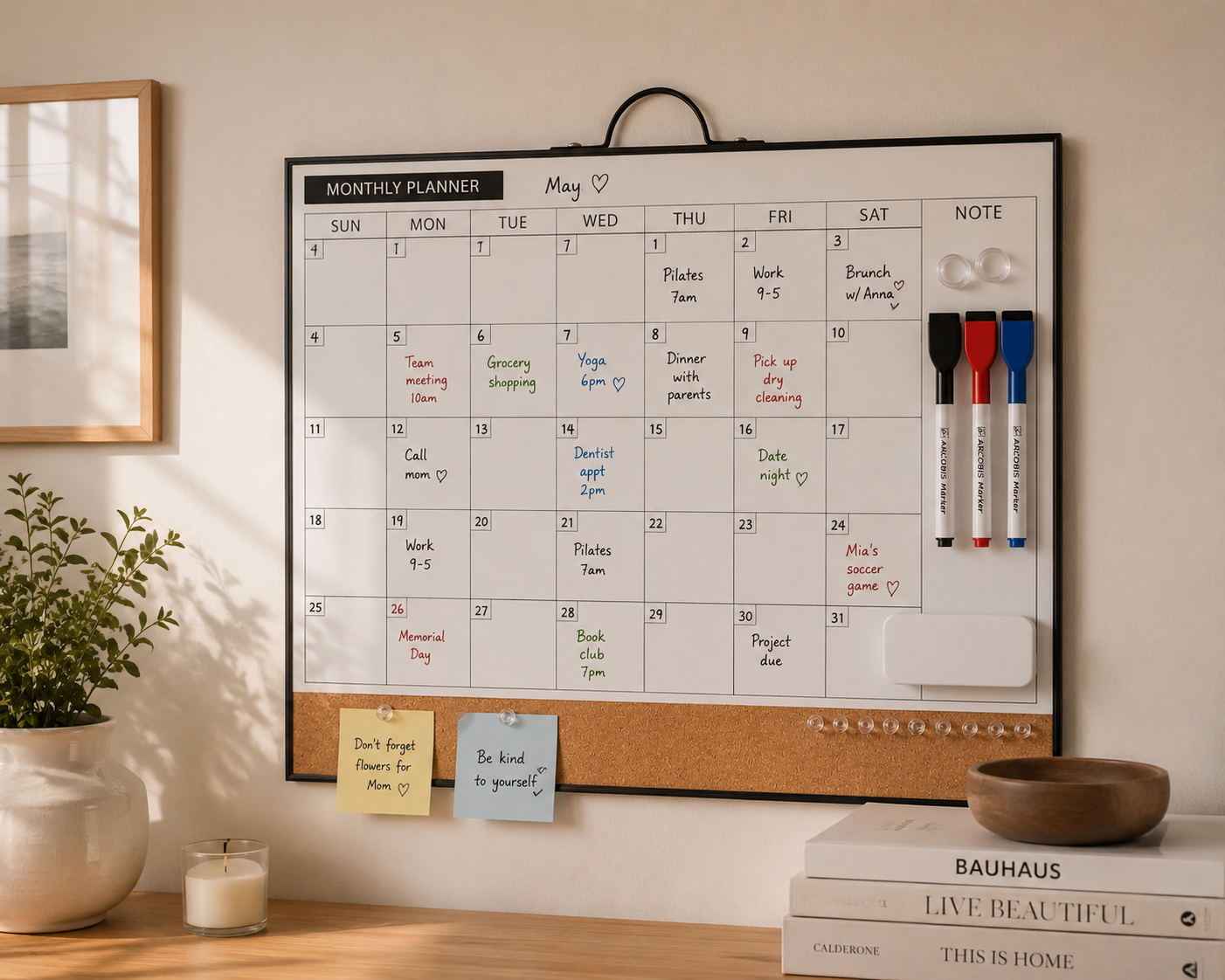 Dry erase monthly wall planner