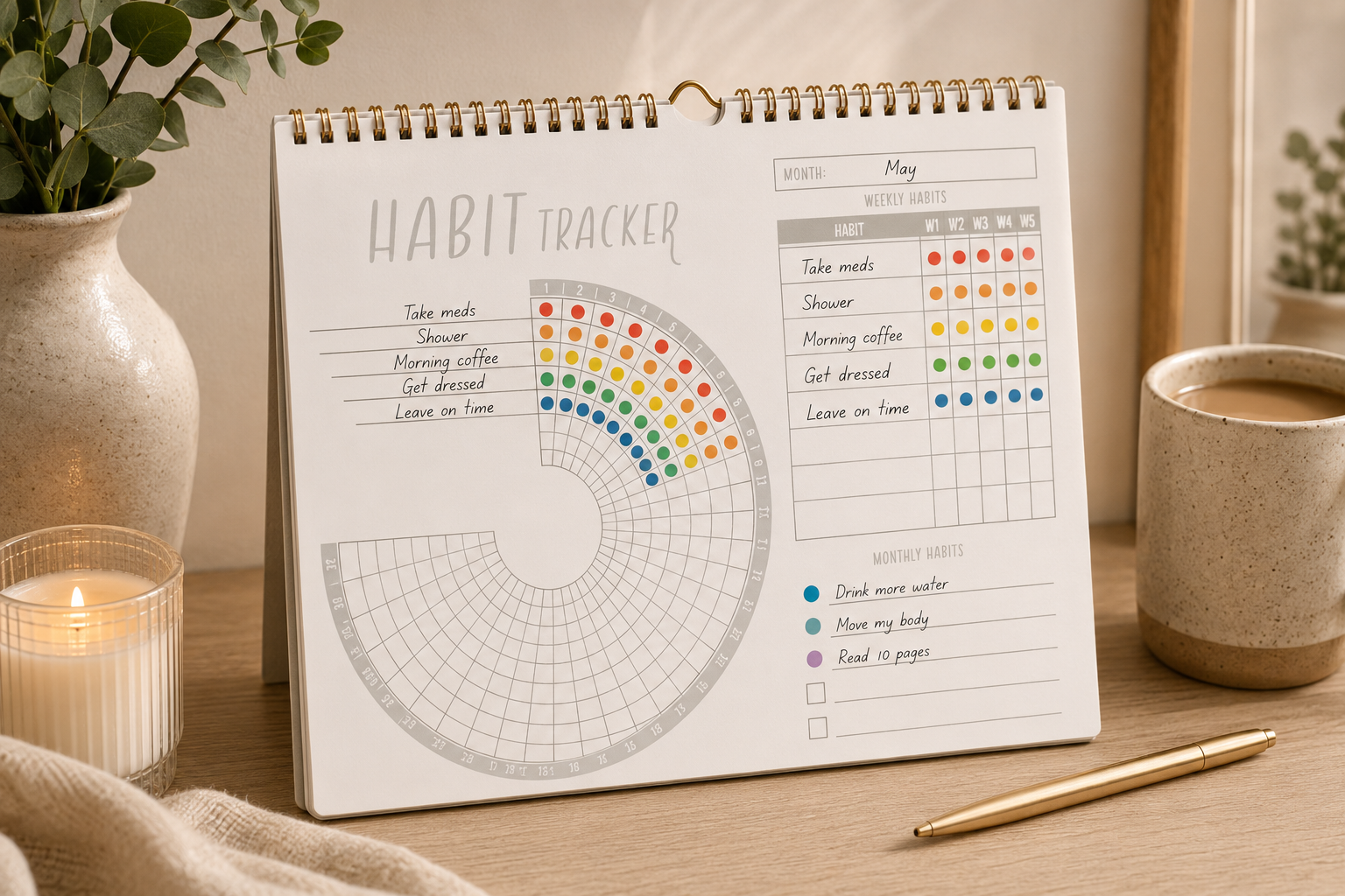 Aesthetic habit tracker for a simple ADHD-friendly morning routine
